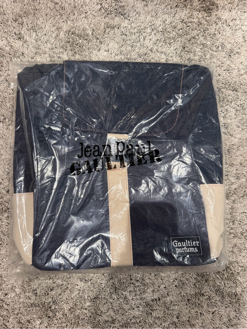 Jean Paul Gaultier Navy and Cream Two-Tone Canvas Backpack